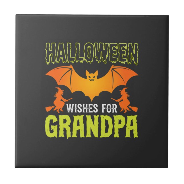 Halloween Opa Fledermaus Hexe Wünsche Fliese (Vorderseite)