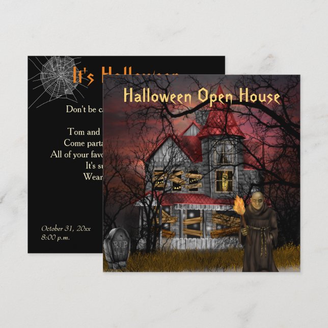 Halloween Open House-Party Einladung (Vorne/Hinten)