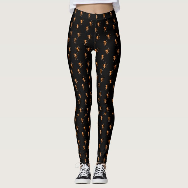 Halloween Orange Ameisen auf schwarzem Muster Leggings (Vorderseite)