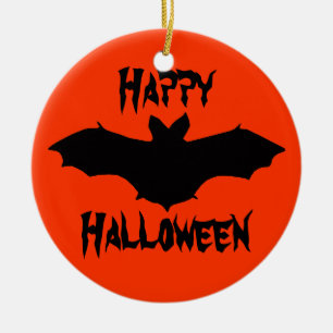 Halloween Orange Black Bat Ornament