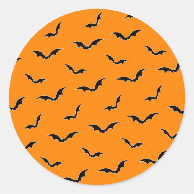 Halloween Orange & Black Bats Flying Pattern Runder Aufkleber (Vorderseite)