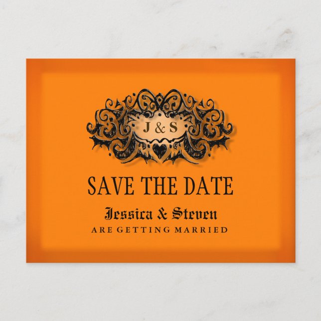 Halloween Orange & Black Bold Save the Date Ankündigungspostkarte (Vorderseite)