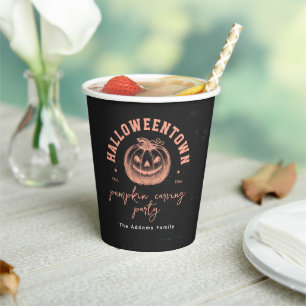 Halloween Orange Black Pumpkin Carving Party Pappbecher