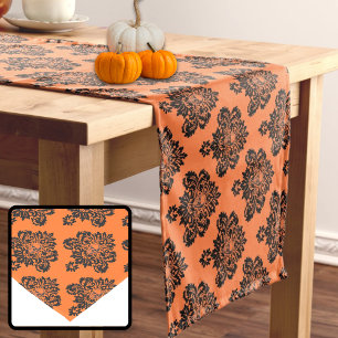 Halloween Orange Black Skull Damasketball Runner Mittelgroßer Tischläufer