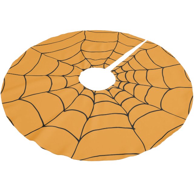 Halloween Orange Black Spiders Webkobwebseiten Polyester Weihnachtsbaumdecke (Schrägansicht)
