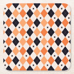 Halloween Orange & Black Spiding Raute Muster Rechteckiger Pappuntersetzer