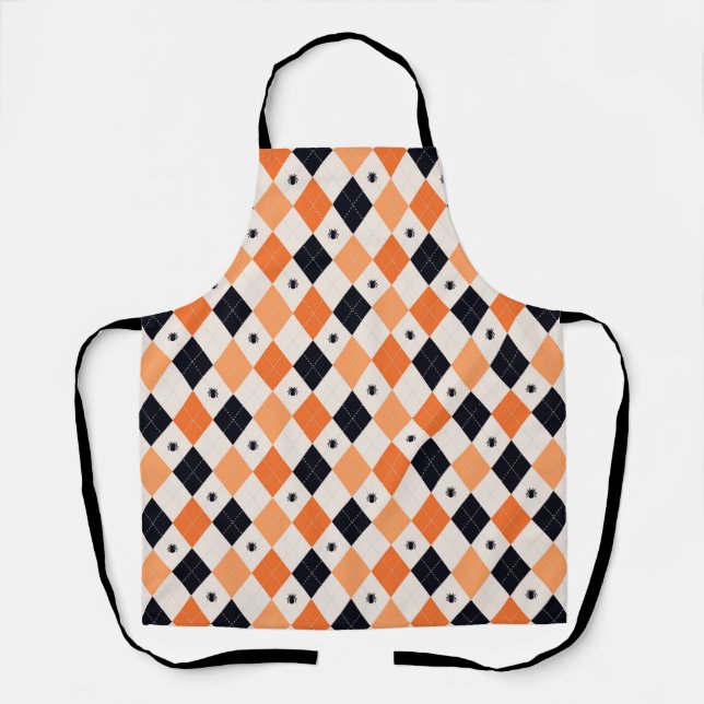 Halloween Orange & Black Spiding Raute Muster Schürze (Vorderseite)