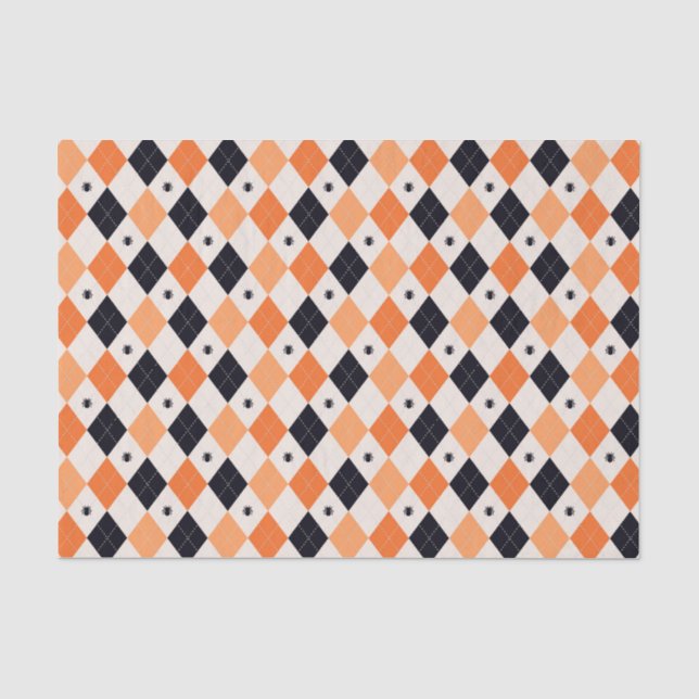 Halloween Orange & Black Spiding Raute Muster Seidenpapier (Vorderseite)