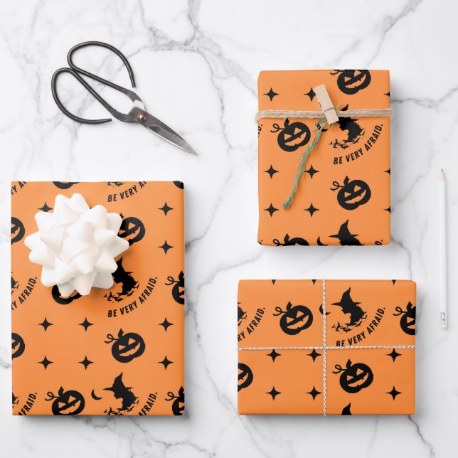 Halloween Orange Black Spooky Pumpkin Hexe Geschenkpapier Set (Vorderseite)