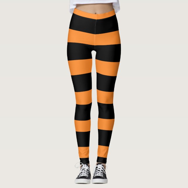 Halloween Orange Black Stripes Leggings (Vorderseite)