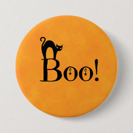 Halloween Orange - "Boo! with Black Cat" Button
