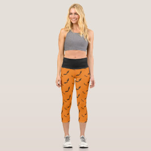 Halloween orange/chauve-souris Capri Leggings