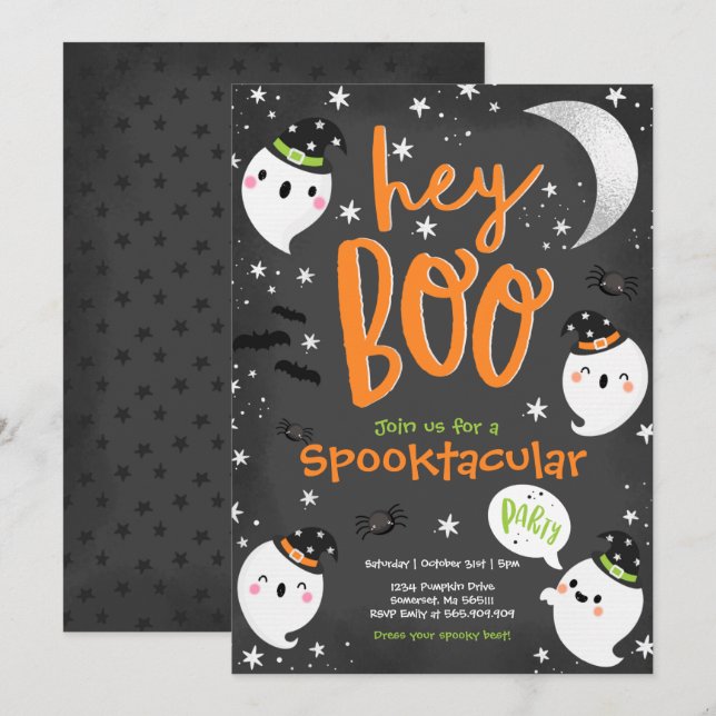 Halloween Orange Ghost Kids Spooktacular Party Einladung (Vorne/Hinten)