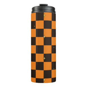 Halloween Orange Karo-Muster-Wärmebecher Thermosbecher