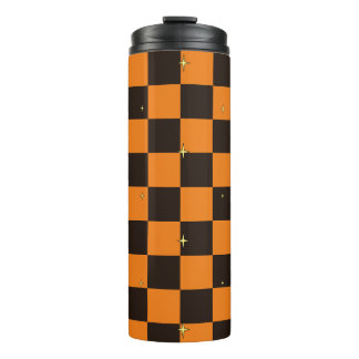 Halloween Orange Karo-Muster-Wärmebecher Thermosbecher
