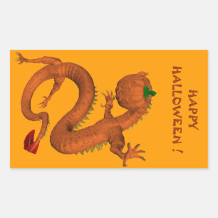 Halloween Orange Kürbis Drache Rechteckiger Aufkleber
