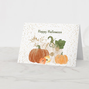 Halloween Orange Kürbis Gold Blumenmuster Karte