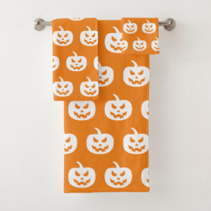 Halloween Orange Kürbisse Muster Gruselig Badhandtuch Set