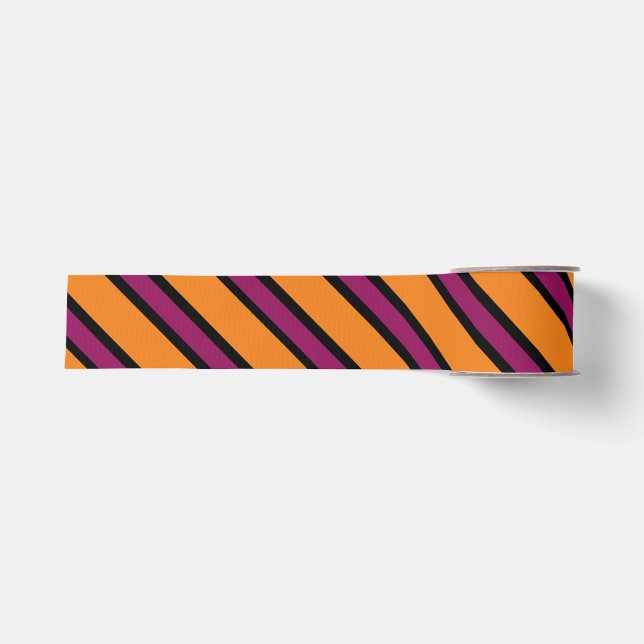 Halloween Orange, Lila und schwarz Streifen Ripsband (Vorderseite)