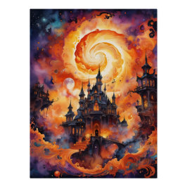 Halloween Orange Night Castle Poster
