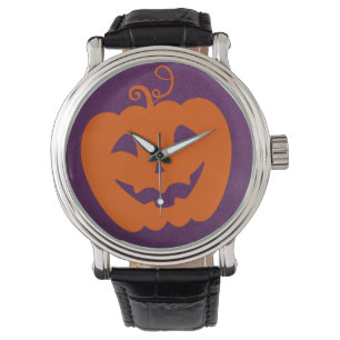 Halloween Orange Pumpkin im Lila Hintergrund Armbanduhr