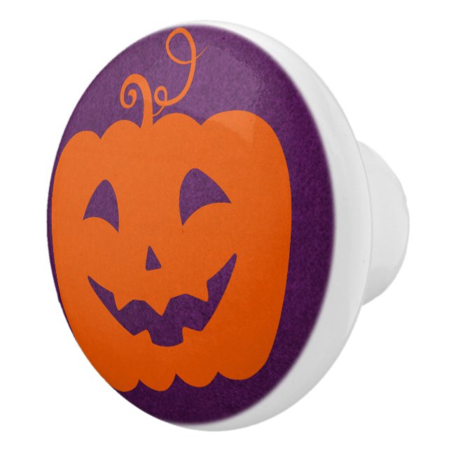 Halloween Orange Pumpkin im Lila Hintergrund Keramikknauf (Rechts)