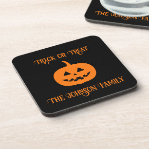 Halloween Orange Pumpkin Trick oder Treat Unterset Getränkeuntersetzer