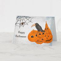 Halloween Orange Pumpkins Crow Spider Web