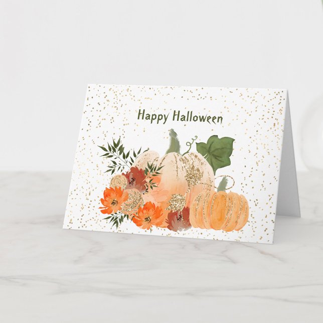 Halloween Orange Pumpkins Gold Confetti Blume Karte (Von Creator hochgeladen)
