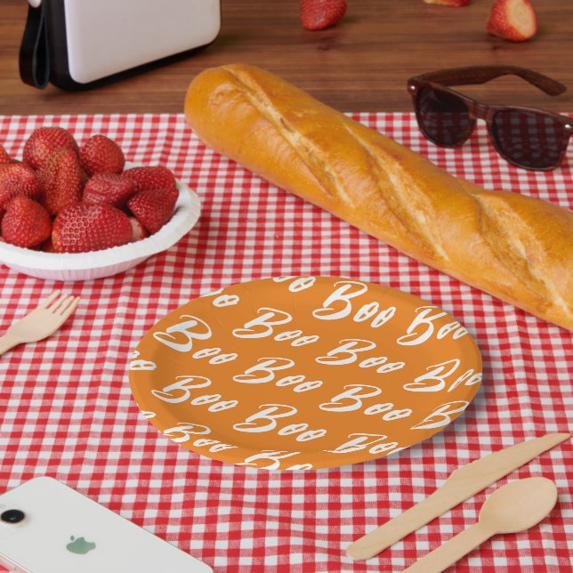 Halloween-Orange-Schriftzeichen Pappteller (Picknick)