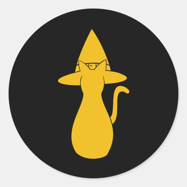 Halloween Orange Silhouette Witchy Chat mit Hut Runder Aufkleber (Vorderseite)