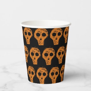 Halloween Orange Skull Pattern Pappbecher