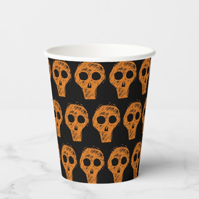 Halloween Orange Skull Pattern Pappbecher (Rückseite)