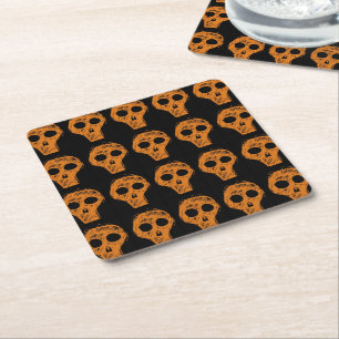 Halloween Orange Skull Pattern Rechteckiger Pappuntersetzer