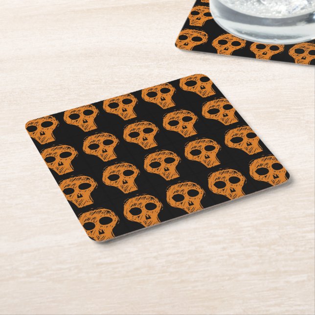 Halloween Orange Skull Pattern Rechteckiger Pappuntersetzer (angewinkelt)