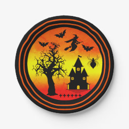 Halloween Orange Sunset Hexe Spuk House Party Pappteller