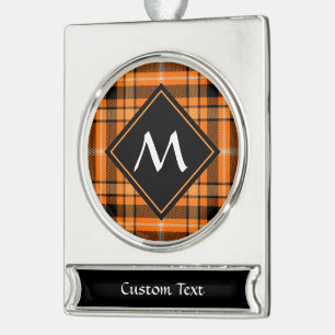 Halloween Orange Tartan Banner-Ornament Silber