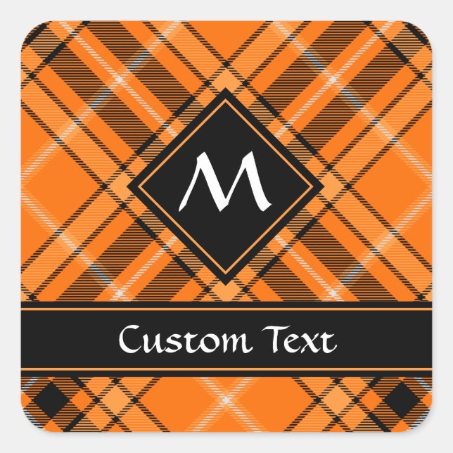 Halloween Orange Tartan Quadratischer Aufkleber (Vorderseite)