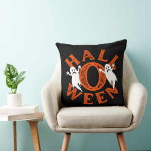 Halloween Orange Typografie Geister Kissen