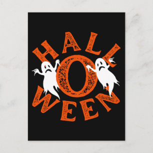 Halloween Orange Typografie-Geister Postkarte