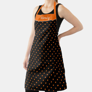 Halloween Orange und Black Polka Punkte mit Namen Schürze