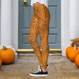 Halloween Orange und Black Spider Web Leggings