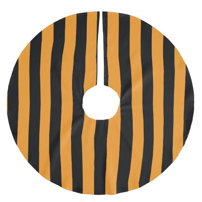 Halloween Orange und Black Strip Gemustert Polyester Weihnachtsbaumdecke (Vorderseite)