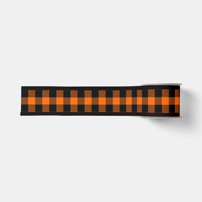 Halloween Orange und Kariertes schwarzes Band Ripsband (Vorderseite)