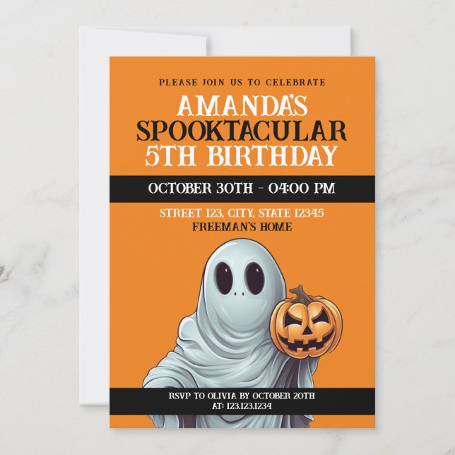 Halloween Orange und White Pumpkin Ghost Geburtsta Einladung (Vorderseite)