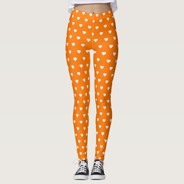 Halloween Orange White Hearts Muster Niedliche Kos Leggings (Vorderseite)