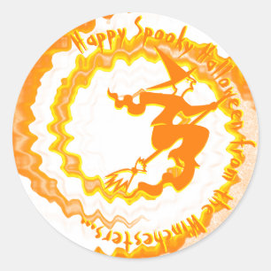 Halloween-Orangenfliegender Hexenzaubertext Runder Aufkleber
