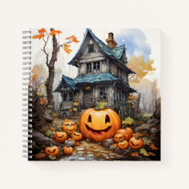 Halloween Orangenpumpen vor dem Haus Notizbuch