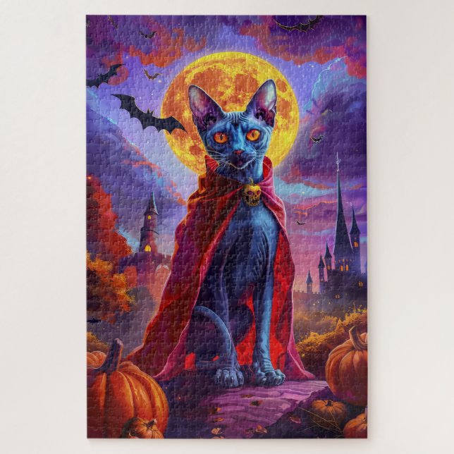 Halloween Oriental Blue Cat Vampire Pumpkins Beäng (Vertikal)
