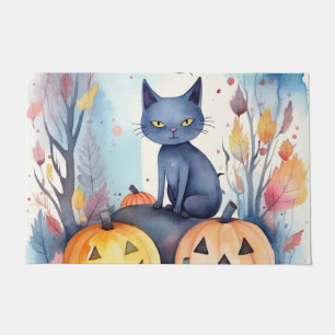 Halloween Orientalisch Blaue Katze Mit Kürbissen G Fußmatte